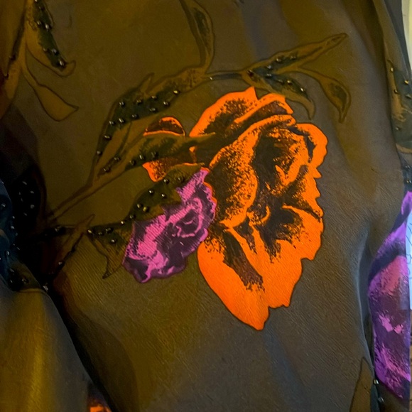 PARTY PARTY Gorgeous100% SilkSpenserJermy lightlyBeaded Purple&orangeFlowers.8π - Picture 4 of 13